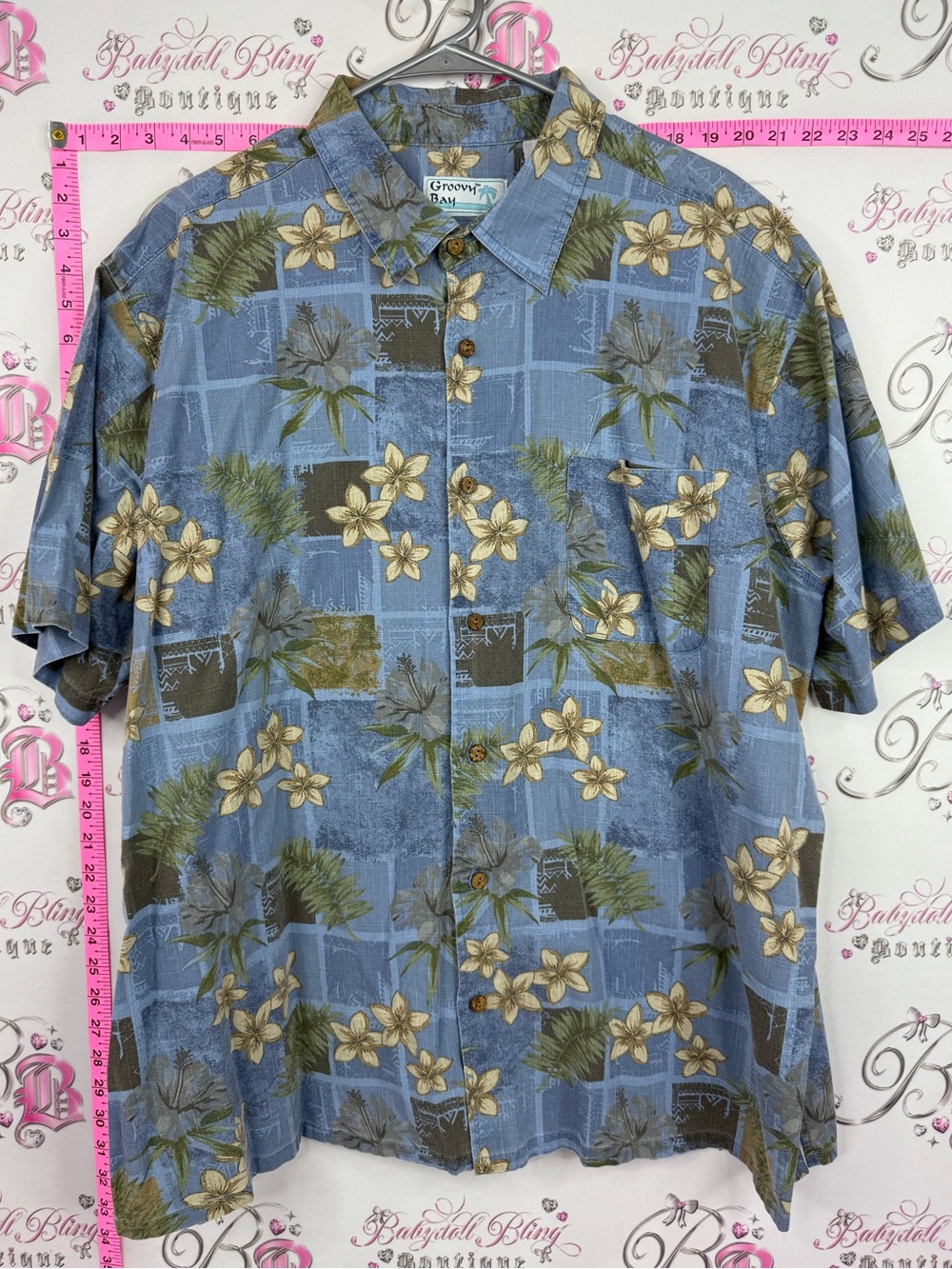 GROOVY BAY Hawaiian shirt Men’s Blue Floral Short-Sleeve Button-Down vintage